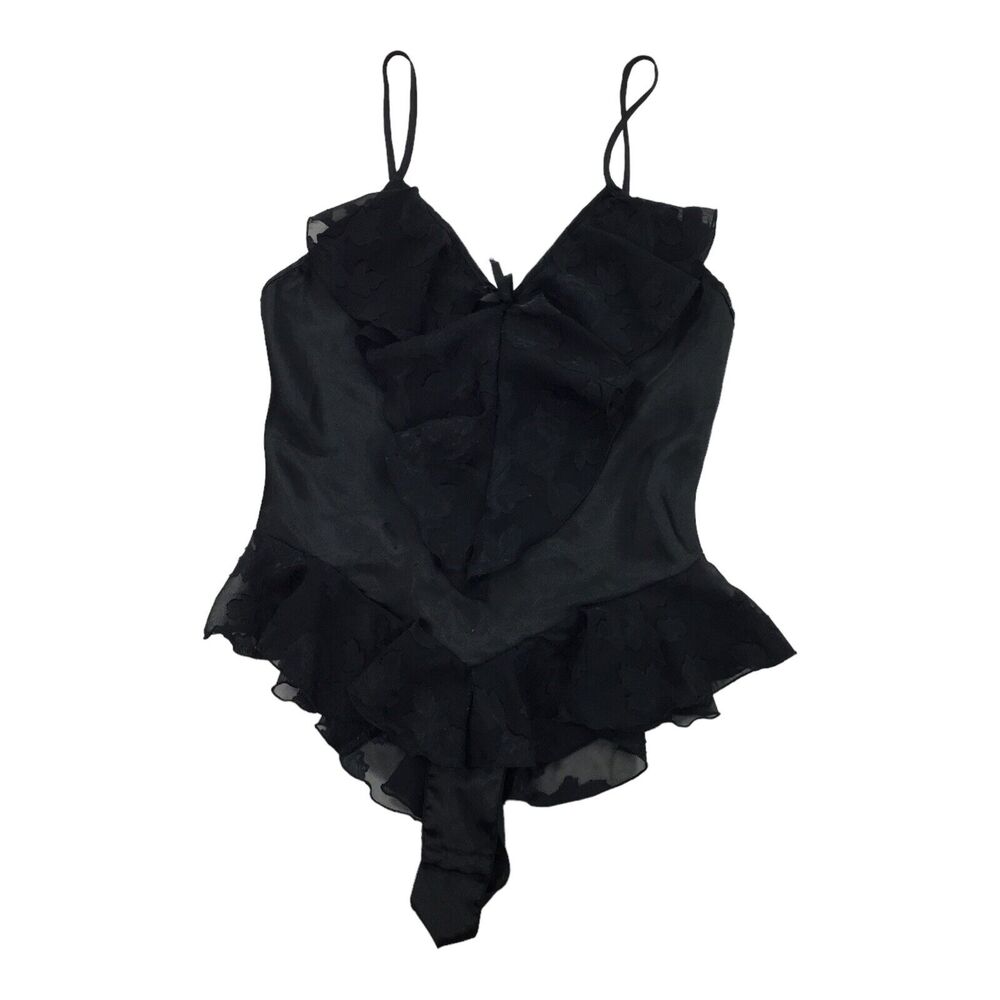 Vintage 1980s Feather Bed Intimate Lingerie Teddy Bodysuit M Black One Piece
